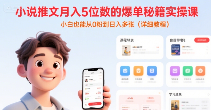 小说推文月入5位数的爆单秘籍实操课，，小白也能从0粉到日入多张(详细教程)-我爱发帖