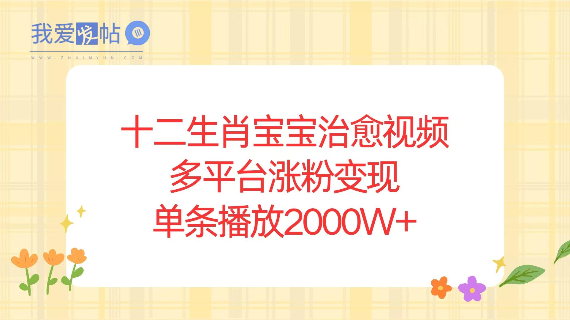 十二生肖宝宝治愈视频，多平台涨粉变现，单条播放2000W+-我爱发帖
