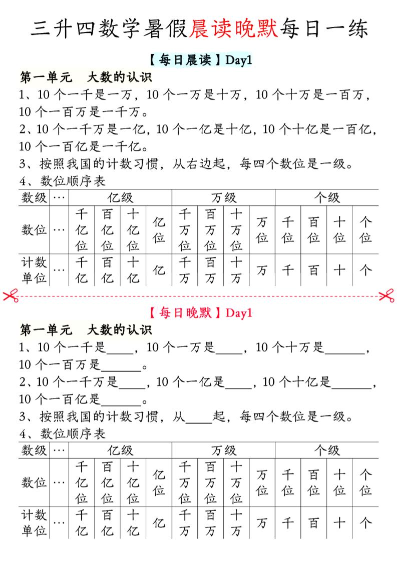 三升四数学暑假【晨读晚默】四上-我爱发帖