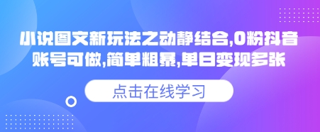 小说推文图文新玩法之动静结合，0粉抖音账号可做，简单粗暴，单日变现多张-我爱发帖