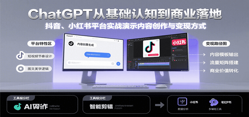 ChatGPT从基础认知到商业落地，实战演示抖音、小红书等平台的内容创作与变现-我爱发帖
