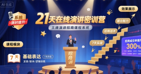21天在线演讲密训营，王牌演讲招商课程系统-我爱发帖