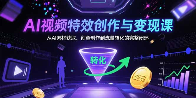 AI视频特效创作与变现课：从AI素材获取、创意制作到流量转化的完整闭环-我爱发帖