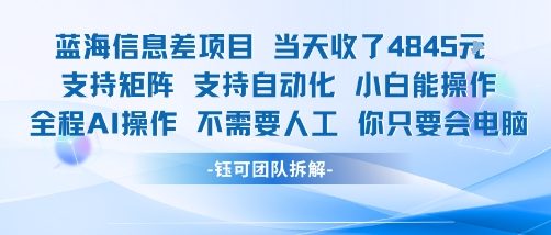 蓝海信息差项目当天收米1k+ 支持矩阵支持自动化小白能操作全程AI操作不需要人工你只要会电脑-我爱发帖