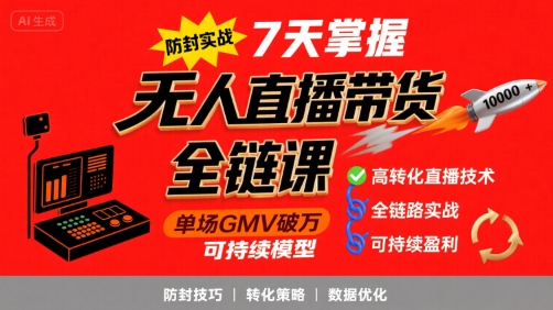 无人直播带货全链防封实战课，7天掌握高转化直播技术，实现单场GMV破万可持续模型-我爱发帖