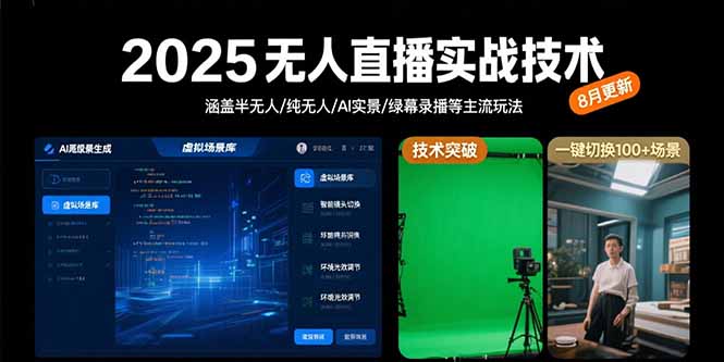 2025无人直播实战技术-8月，涵盖半无人/纯无人/AI实景/绿幕录播等主流玩法-我爱发帖
