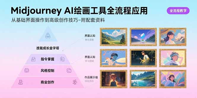 Midjourney AI绘画工具全流程应用，从基础界面操作到高级创作-附配套资料-我爱发帖