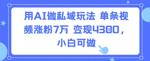 用AI做私域玩法，单条视频涨粉7W变现4.3k，小白可做-我爱发帖