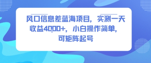 风口信息差蓝海项目，实测一天收益4k+，小白操作简单，可矩阵起号-我爱发帖