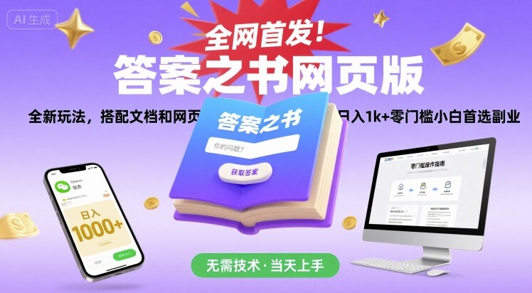 全网首发！答案之书网页版，全新玩法，搭配文档和网页，日入1k+零门槛小白首选副业【揭秘】-我爱发帖