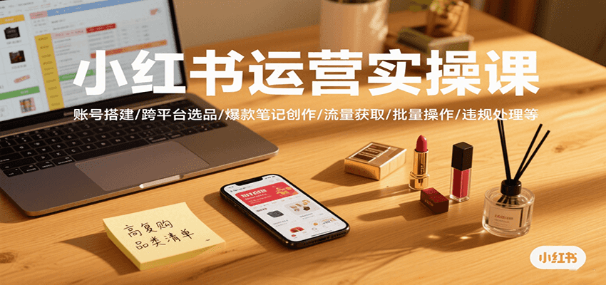 小红书运营实操课，账号搭建/跨平台选品/爆款笔记创作/流量获取/批量操作/违规处理等-我爱发帖