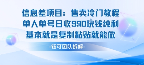 信息差项目：售卖冷门教程单人单号日收9张纯利基本就是复制粘贴就能做-我爱发帖