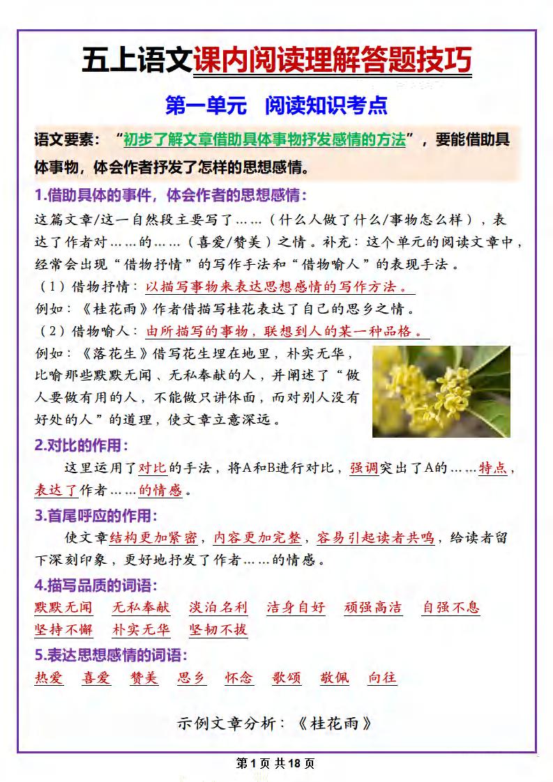 五年级上册语文课内阅读理解答题技巧-我爱发帖