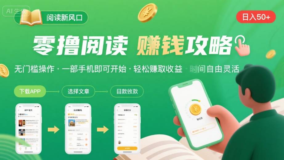 零撸阅读新风口，无门槛轻松挣，一部手机，日入 50-3张【揭秘】-我爱发帖