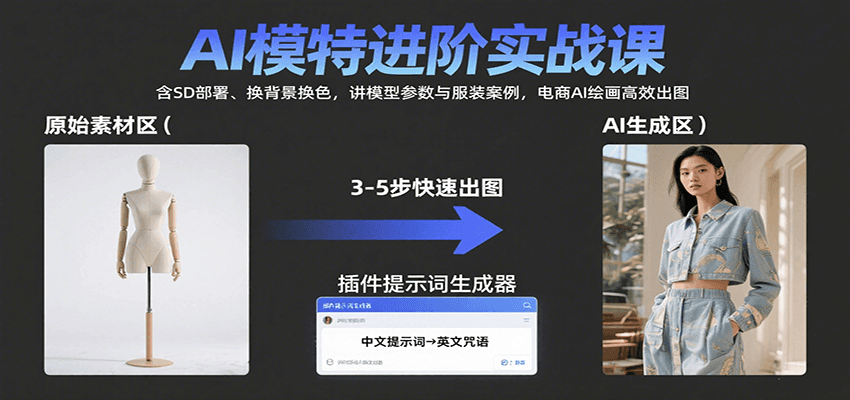AI模特进阶实战课：含SD部署、换背景换色，讲模型参数与服装案例，电商AI绘画高效出图-我爱发帖