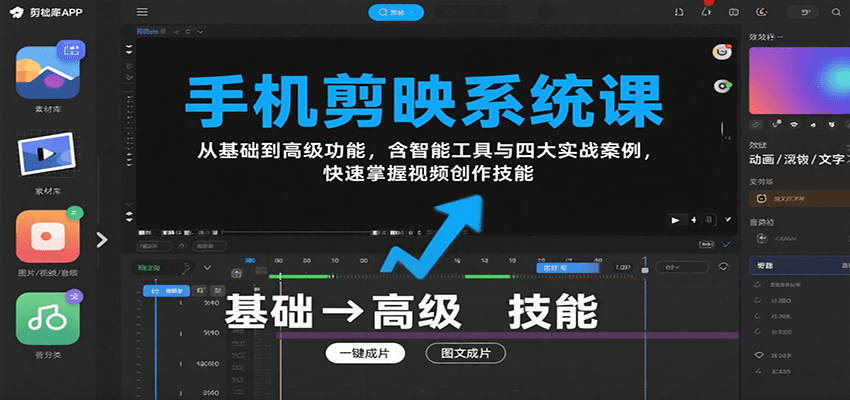 手机剪映系统课，从基础到高级功能，含智能工具与四大实战案例，快速掌握视频创作技能-我爱发帖