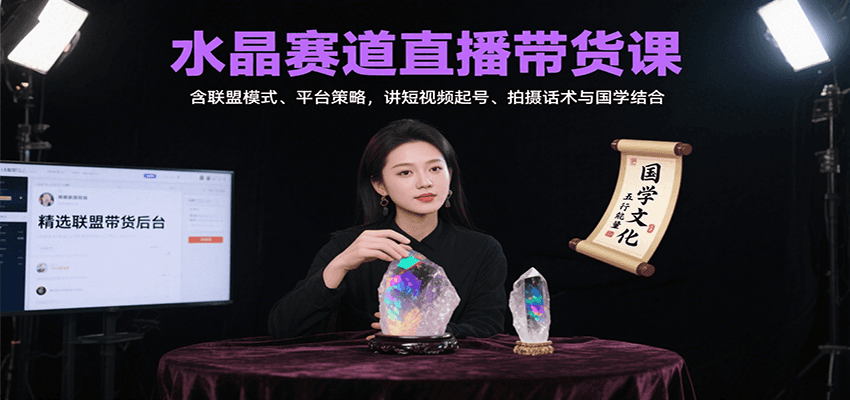 水晶赛道直播带货课：含联盟模式、平台策略，讲短视频起号、拍摄话术与国学结合-我爱发帖