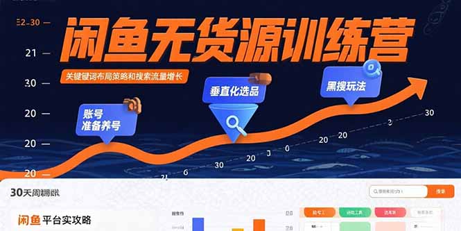 闲鱼无货源训练营：账号准备养号/垂直化选品/黑搜玩法，0基础30天盈利指南-我爱发帖