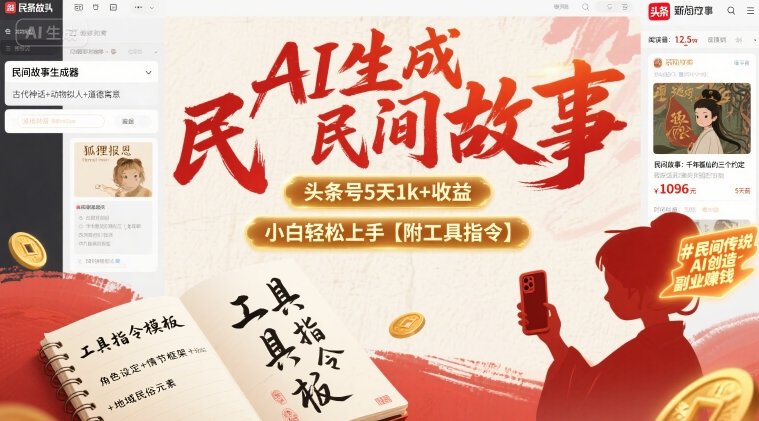 AI生成民间故事，头条号5天1k+，小白轻松上手【附工具指令】-我爱发帖