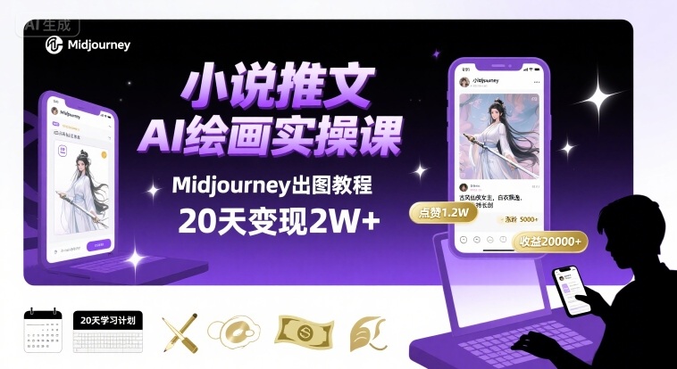 小说推文干货分享之AI绘画MJ出图实操课，用Midjourney做小说推文，20天挣2w-我爱发帖