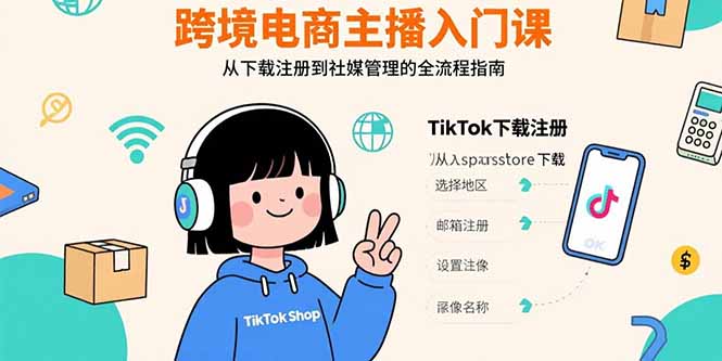 跨境电商主播入门课，TikTok下载注册，支付工具配置，社媒账号管理全流程-我爱发帖