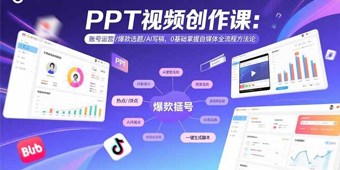 PPT视频创作课：账号运营/爆款选题/AI写稿，0基础掌握自媒体全流程方法论-我爱发帖