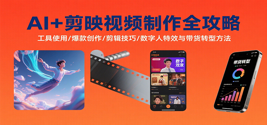 AI+剪映视频制作全攻略：工具使用/爆款创作/剪辑技巧/数字人特效与带货转型方法-我爱发帖