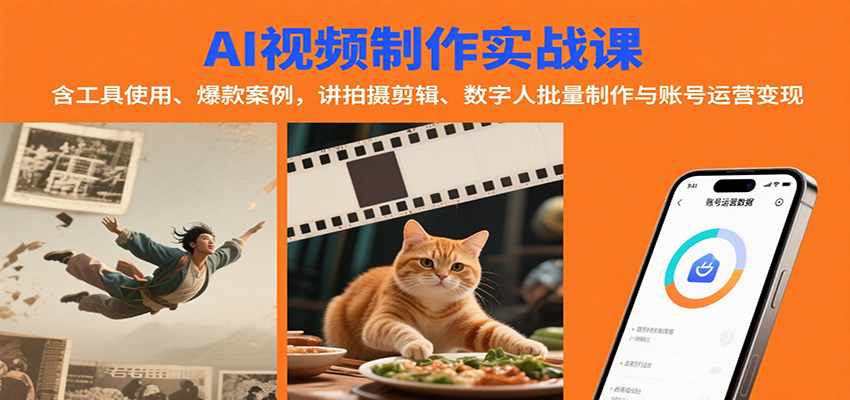 AI视频制作实战：含工具使用、爆款案例，讲拍摄剪辑、数字人批量制作与账号运营变现-我爱发帖