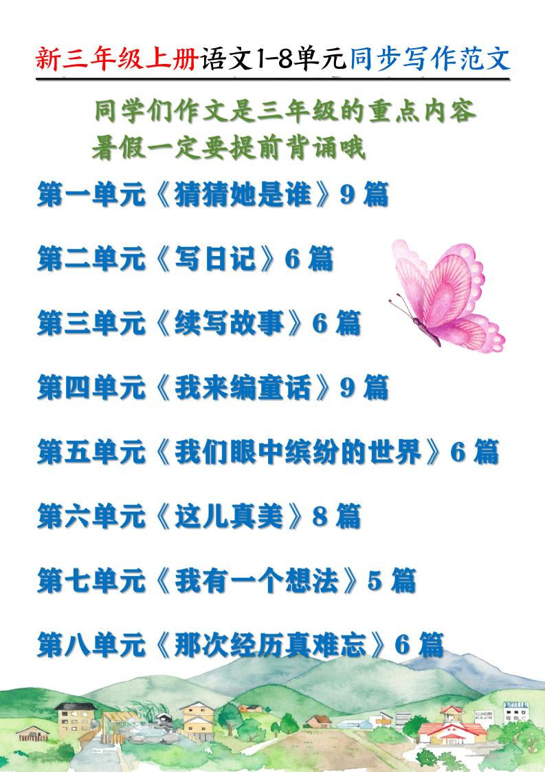 新三上语文1-8单元同步写作范文55篇（56页）-我爱发帖