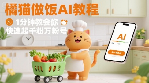 有趣的橘猫买菜做饭视频，用AI一键搞定，1分钟教会你，快速起千粉万粉号-我爱发帖