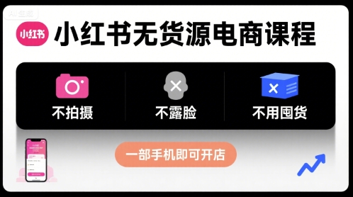 小红书无货源电商课程，不拍摄不露脸不用囤货，一部手机即可开店-我爱发帖