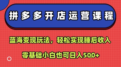 拼多多开店运营课程：蓝海变现玩法，轻松实现睡后收入，零基础小白也可日入5张-我爱发帖