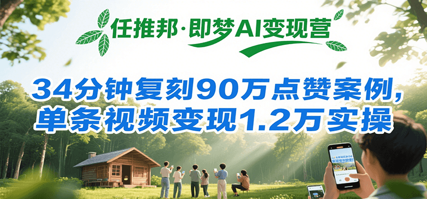 任推邦·即梦AI变现营，34分钟复刻90万点赞案例，单条视频变现1.2万实操-我爱发帖