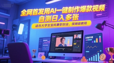 全网首发用AI一键制作爆款视频，自测日入多张，适合大学生宝妈兼职创业，保姆级教程-我爱发帖