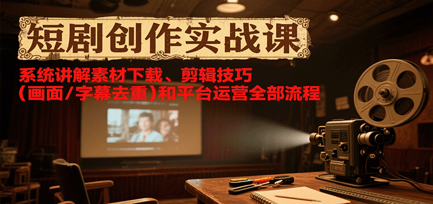 短剧创作实战课，系统讲解素材下载、剪辑技巧(画面/字幕去重)和平台运营全部流程-我爱发帖