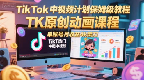 TikTok中视频计划保姆级教程，TK原创动画课程，单账号月收益4k美刀-我爱发帖