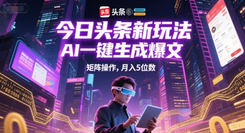 今日头条新玩法，AI一键生成爆文，矩阵操作，月入5位数-我爱发帖