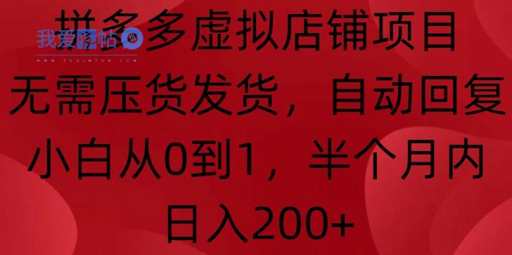 拼多多虚拟店铺项目，无需压货发货，自动回复，小白从0到1，半个月内日入200+【揭秘】-我爱发帖
