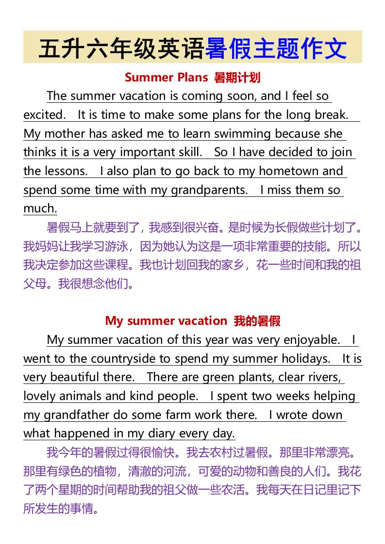 五升六年级英语暑假主题作文-六上英语-我爱发帖