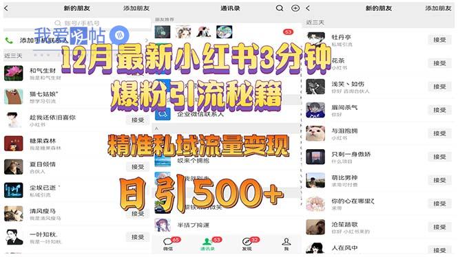 12月最新小红书3分钟爆粉引流秘籍 精准私域流量变现 日引500+-我爱发帖