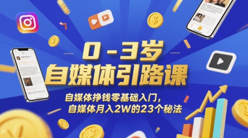 0-3岁自媒体引路课，自媒体挣钱零基础入门，自媒体月入2W的23个秘法-我爱发帖