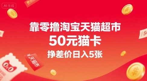 靠零撸淘宝天猫超市50元猫卡，挣差价日入5张-我爱发帖