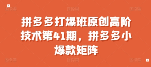 拼多多打爆班原创高阶技术第41期，拼多多小爆款矩阵-我爱发帖