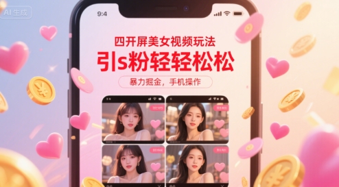 四开屏美女视频玩法，引s粉轻轻松松，暴力掘金，手机操作【揭秘】-我爱发帖