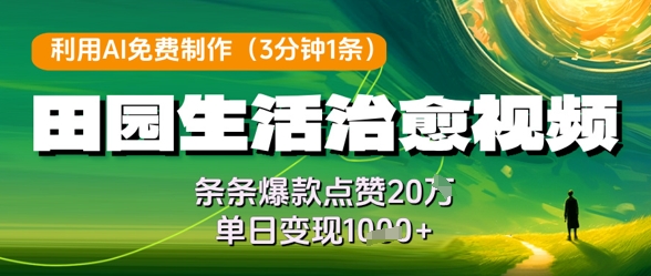 利用AI免费制作田园生活治愈视频，条条爆款点赞20W，单日变现几张-我爱发帖