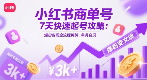 小红书商单号7天快速起号攻略：爆粉变现全流程拆解，单月变现3k+-我爱发帖