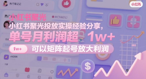 小红书聚光投放实操经验分享，单号月利润超1w+，可以矩阵起号放大利润-我爱发帖