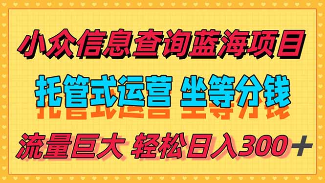 稳定日入300＋，小众信息查询蓝海项目，全程懒人式托管，解放你的时间-我爱发帖