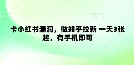 卡小红书漏洞，做知乎拉新 一天3张起，有手机即可-我爱发帖