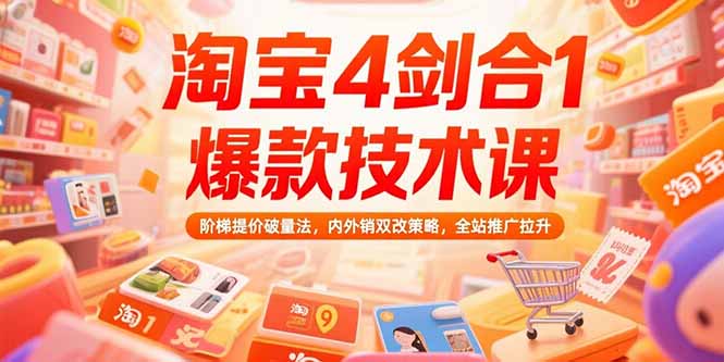 淘宝4剑合1爆款技术课73期：阶梯提价破量法，内外销双改策略 全站推广拉升-我爱发帖